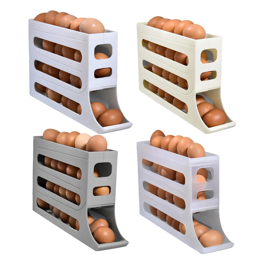 2Pcs Automatic Scrolling Egg Rack Holds Up To 30 Eggs 4-Tier Refrigerator Egg Storage Box Kitchen Egg Organizer Kitchen Supplies