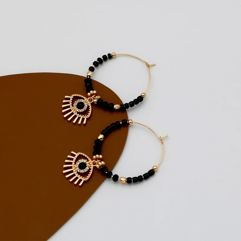 Black Evil Eye Hoop Earrings For Women Round Circle Glass Seed Beads Dangle Jewelry Vintage Design New Styles Gifts Party C1108