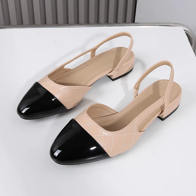 Women's Plaid Closed Toe Sandals with Embroidery Thread after Plus Size High Heels Old Money Style Low Heel Flat Heel Color Bloc