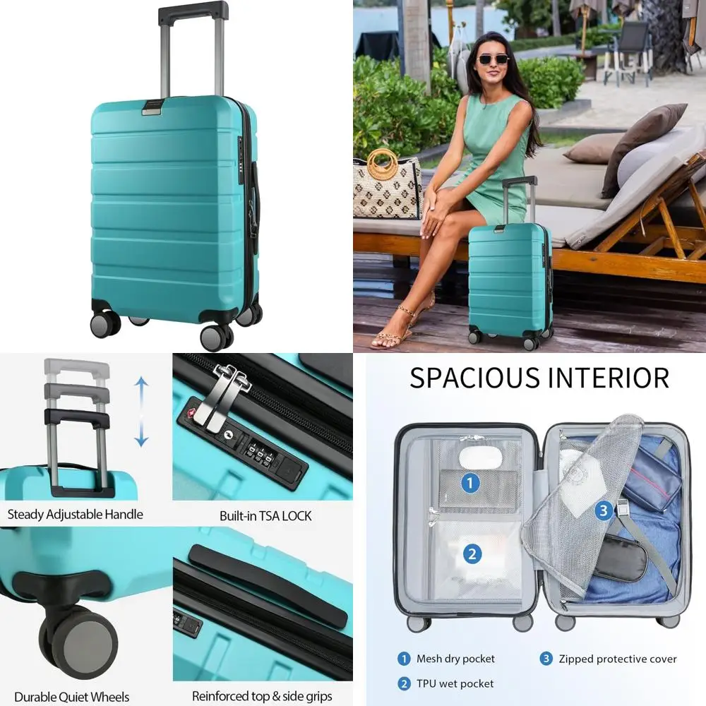 

Расширяемая ручная кладь с твердой поверхностью и вращающимися колесами, встроенным замком TSA, прочный чемодан на колесиках, USB-порт, Travel Essentia