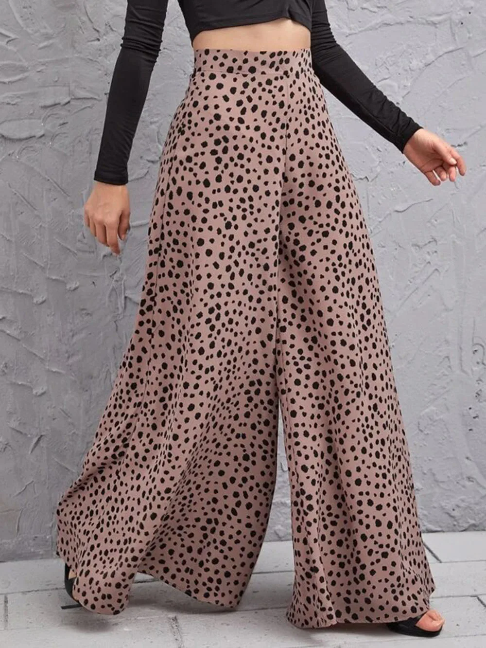 New Spring/Summer Loose High Waist Leopard Pattern Sagging Wide Leg Pants Swinging Leggings