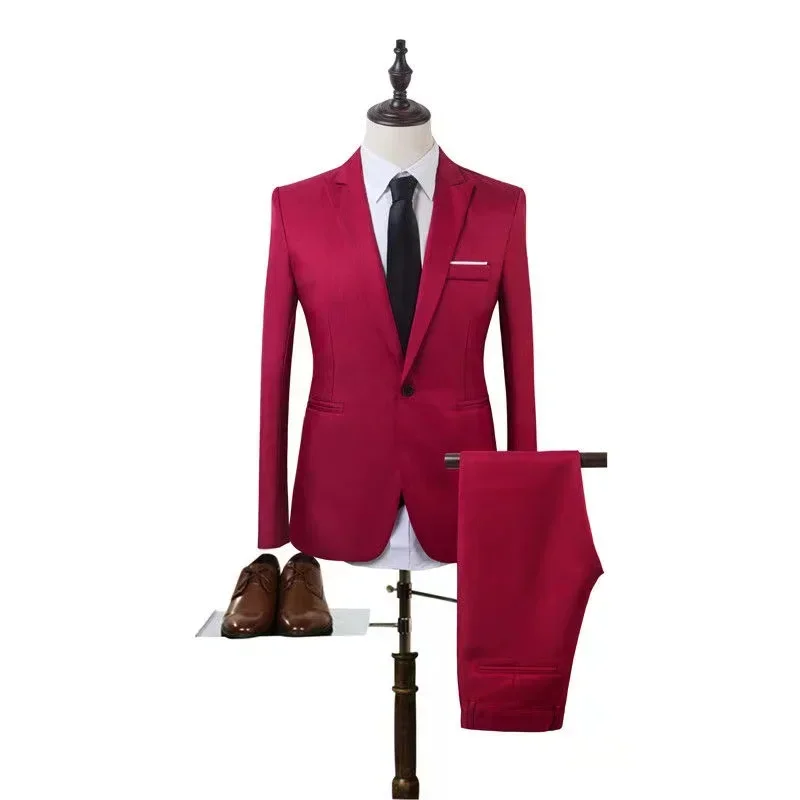 BK185 Business solid color suit slim fit suit two-piece set Spring and Autumn fashion suit set small fragrance style