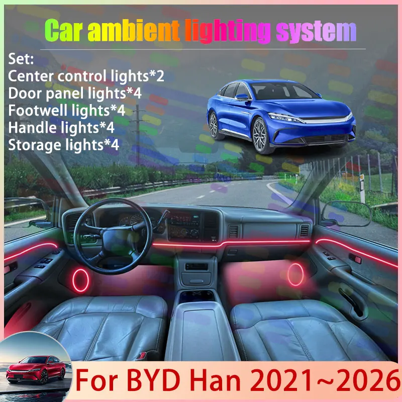 

For BYD Han 2021~2026 EV DM-i L 2022 2023 2/24 in 1 Car Atmosphere Light Lamp RGB Shade Ensemble Streamer Atmosphere Set Parts