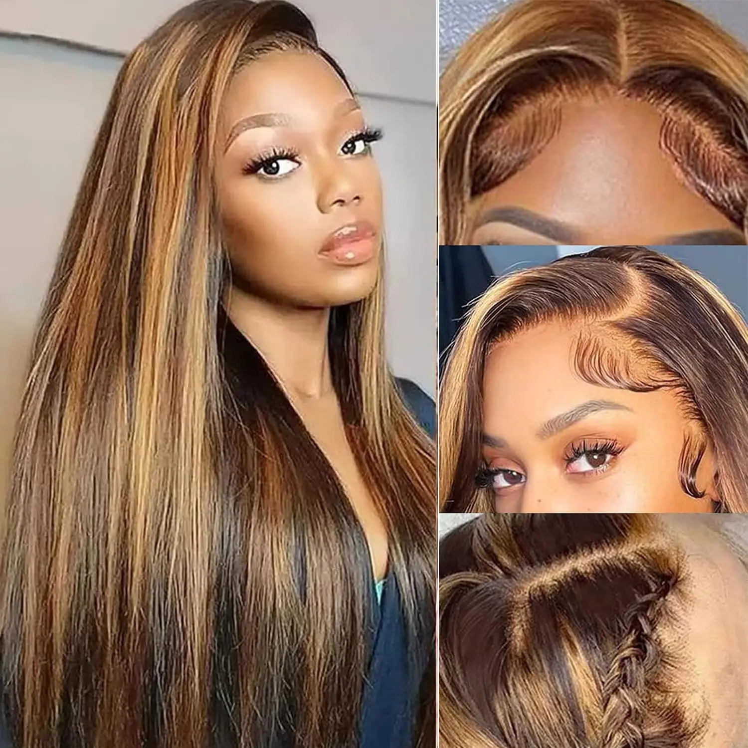 Wig Rambut Manusia Renda Depan 13X6 Wig Rambut Manusia Berwarna Sorot Wig Lurus Rambut Manusia untuk Wanita Kulit Hitam dengan Rambut Bayi