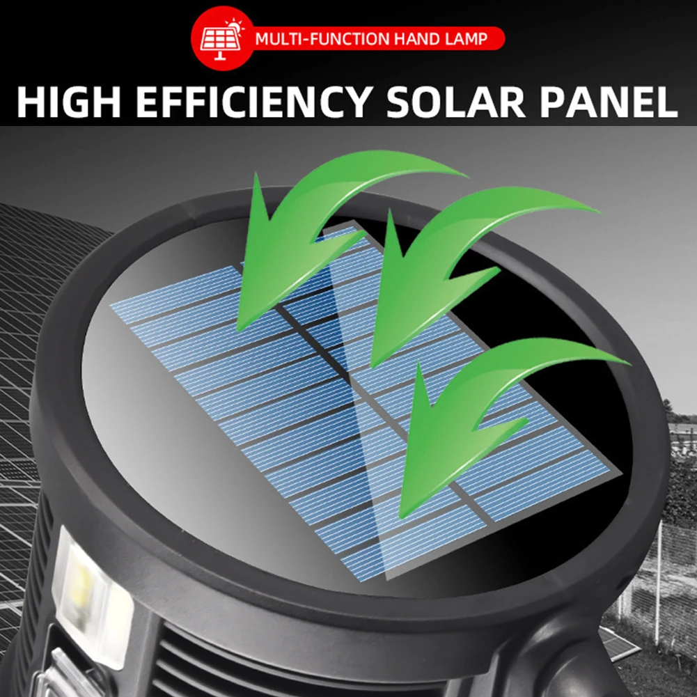 Handheld Hunting Flashlight with Solar Panel LED Flashlight Waterproof Fishing Lantern Torch Emergency Charging Outdoor Lamp