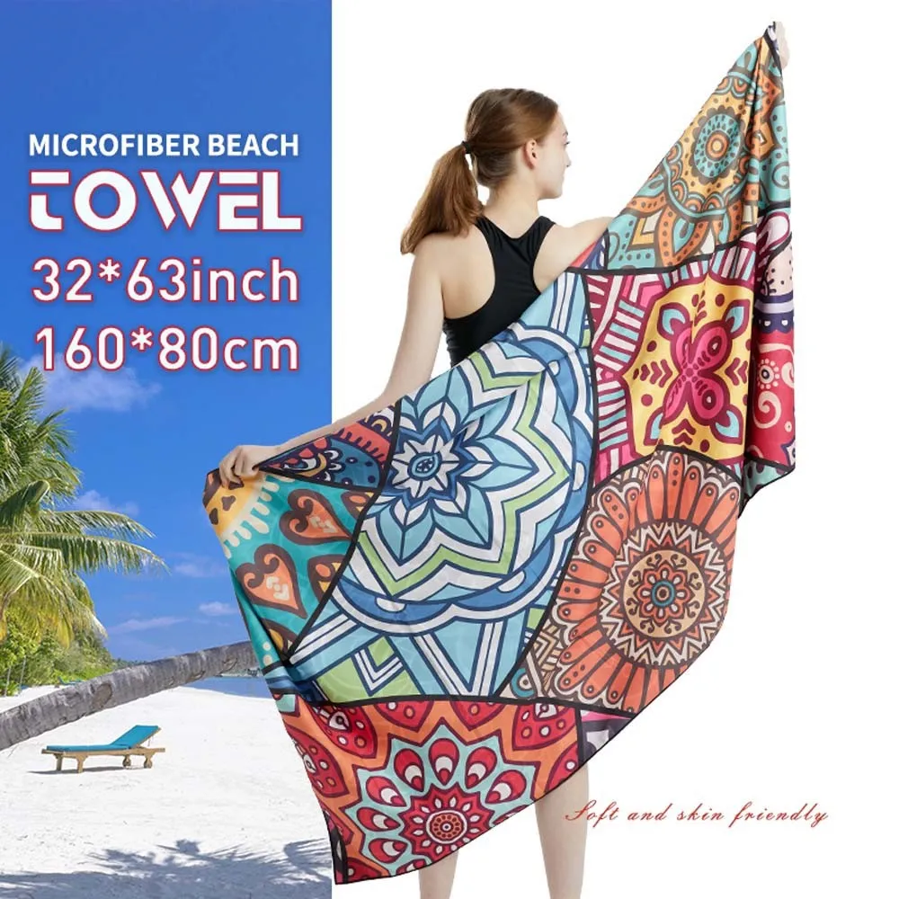 

Microfiber Bath Towel Swimming Sport Print Quick Dry Sandless Beach Blanket Soft Comfortable for Men Women Camping Pool Towel