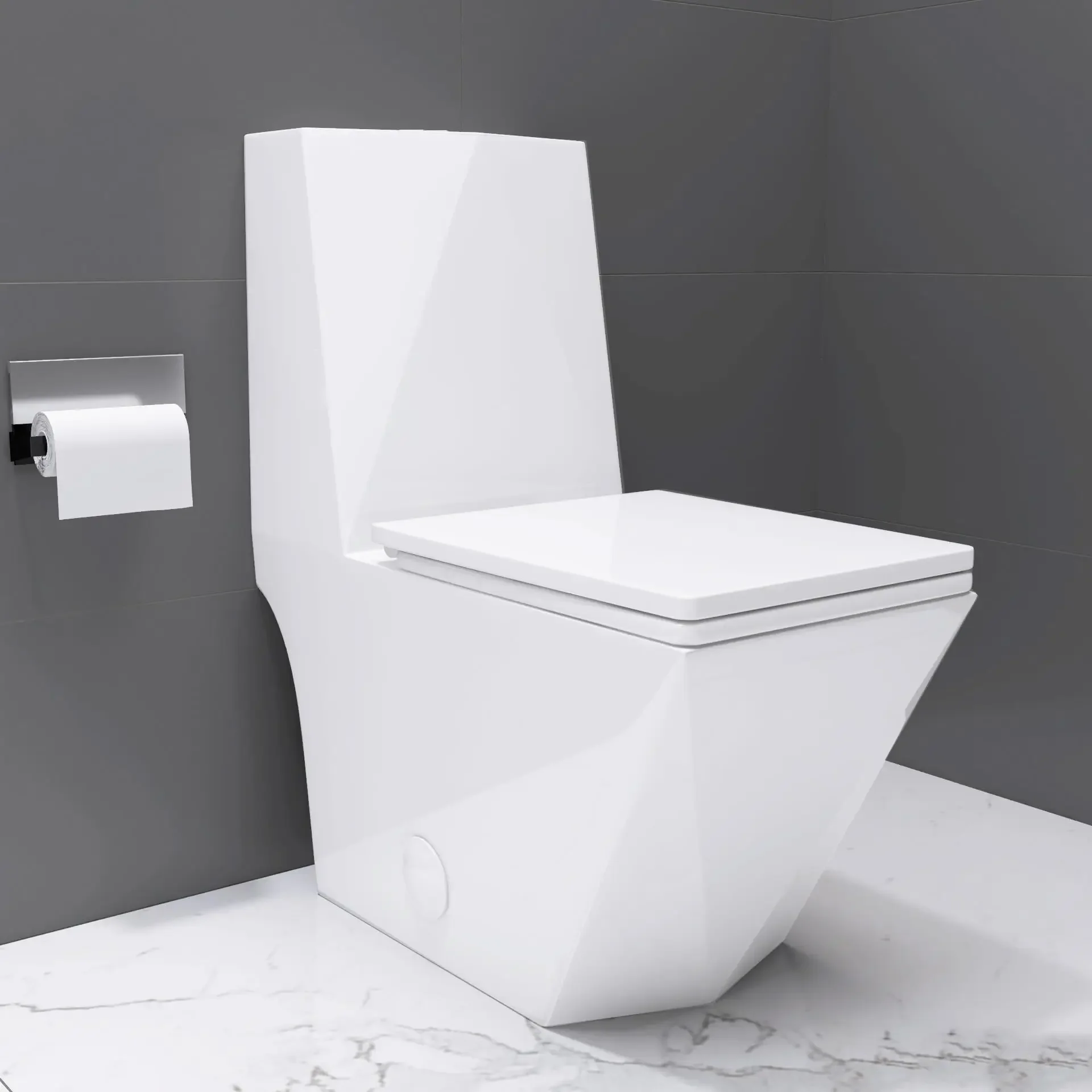ern Square Toilet With Push Button Dual Flush Elongated Rec Comfortable ADA Height,White with Parts