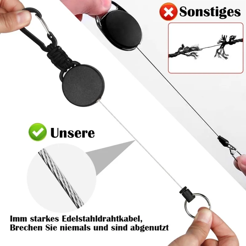 Im Freien einziehbarer Schlüsselanhänger, Nylonseil, robuster, einziehbarer Schlüsselanhänger, Karabiner, Ausweishalter, geeignet zum Angeln – Detail 3