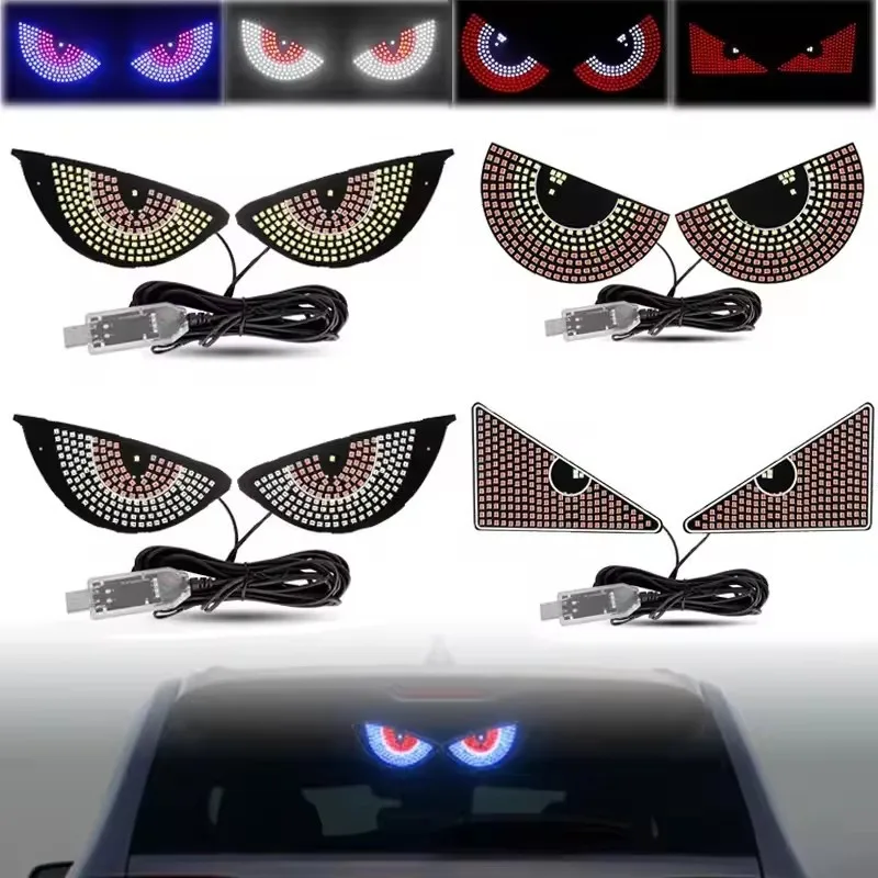 

2Pcs LED Car Signal Lights Atmosphere Strobe Warning Lamp Windshield USB Flashing Devil’s Eyes Glow Flexible Panel Accessories