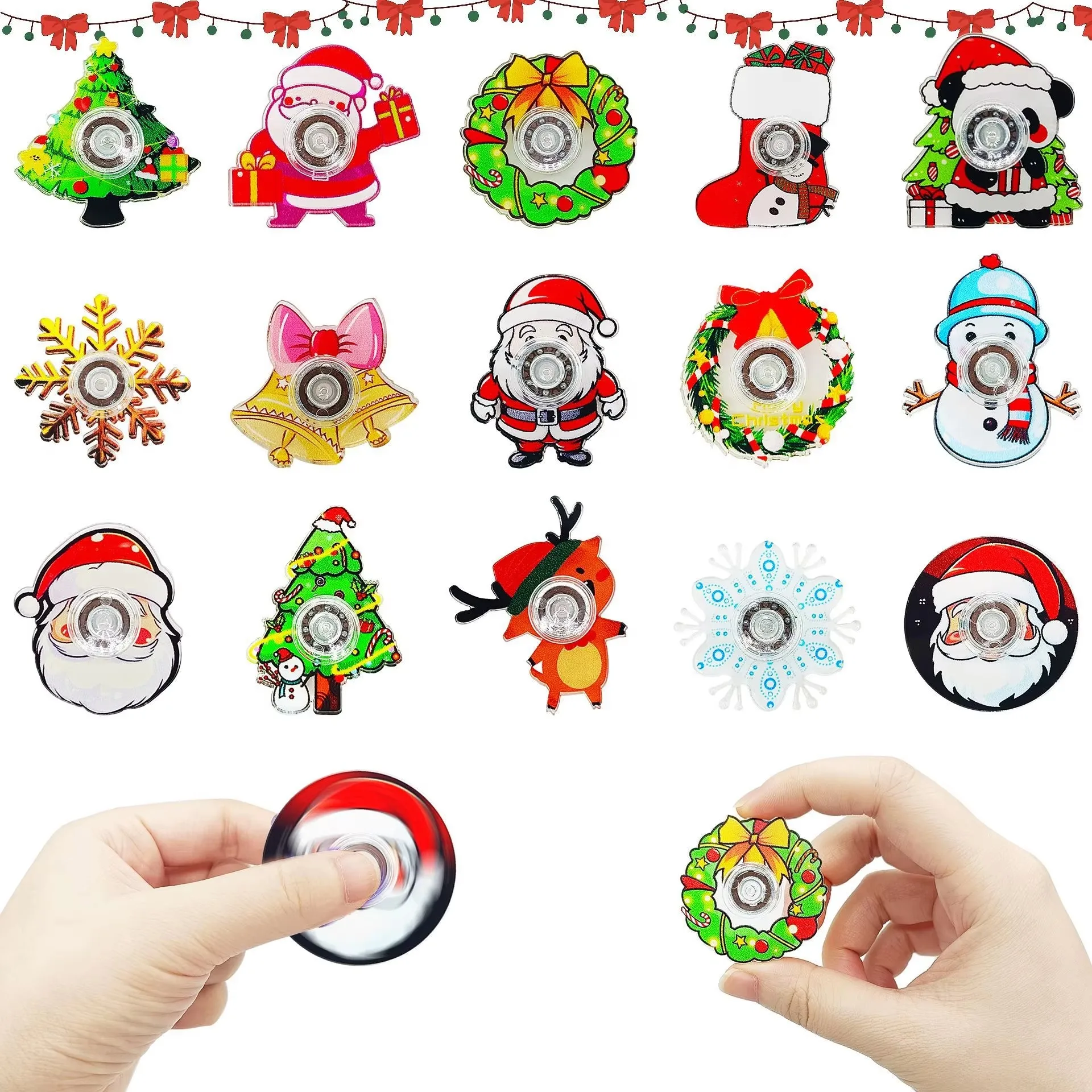 10PCS Christmas Fingertip Gyro Toy Santa Claus Christmas Tree Creative Fidget Spinners Toys Stress Relief Party Favors Xmas Gift