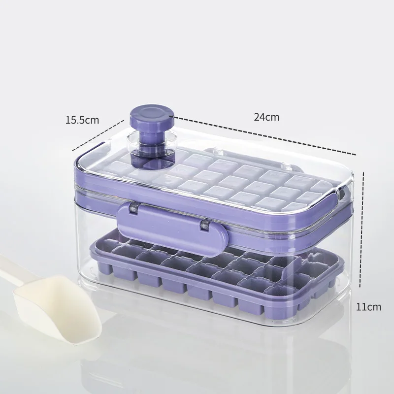 KITUP New Silicone One-button Press 64 Square Double-layer Ice Cube Mold Portable Large-capacity Storage Box with Cover