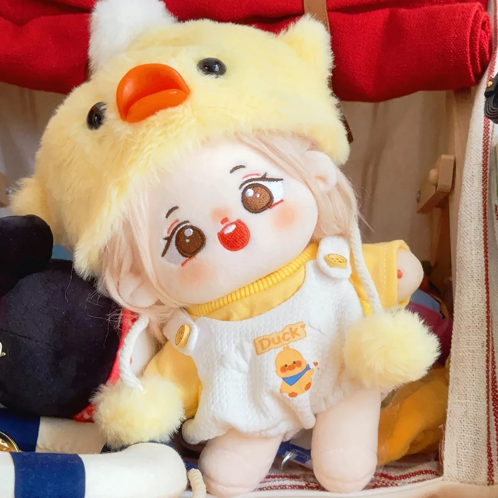 

Yellow Duck 20cm Cotton Doll Clothes Plush Hat Strap Pants Doll Clothes Outfit Suit Bear Doll Dress Up Set Children's Gift