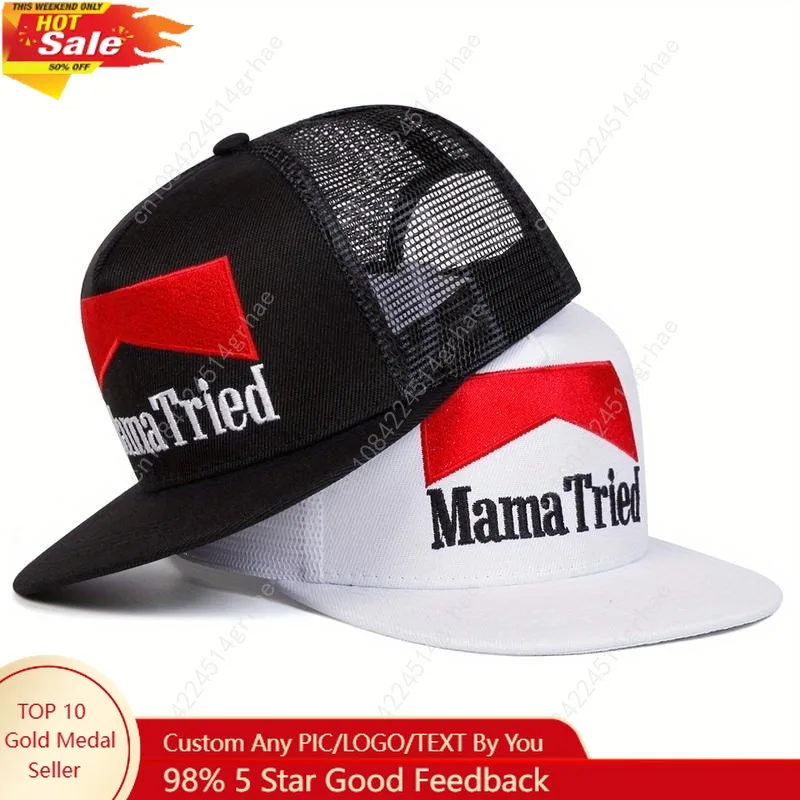 

Unisex MAMA TRIED Letter Embroidered Hip Hop Hat Mesh Hat Outdoor Adjustable Sunscreen Leisure Hat Travel Tourism Beach Vacation