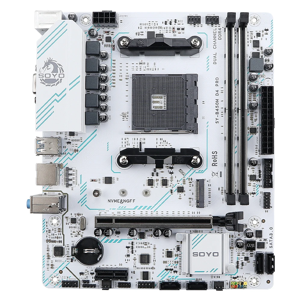 SOYO AMD B450M Motherboard Dual-channel DDR4 M.2 PCIE 3.0 NVME SATA3.0 Supports Ryzen 5600G for Desktop Gaming Computer Host