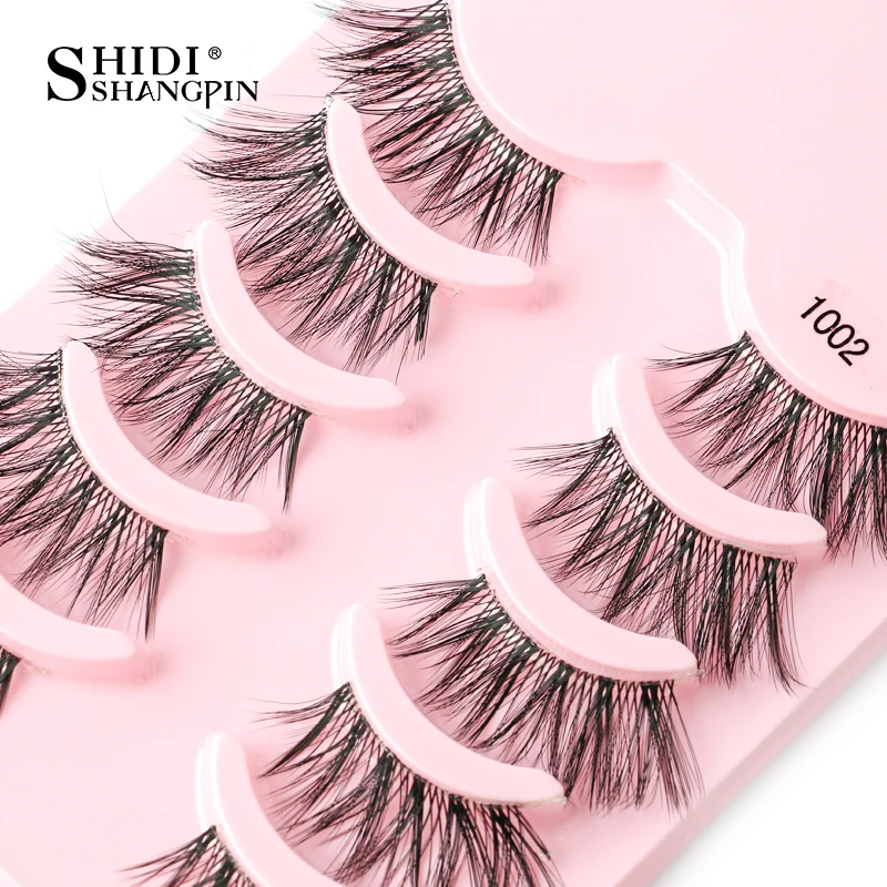 SHIDISHANGPIN 3/5 Paar halbe Wimpern, transparenter Stiel, unsichtbares Band, künstliche Nerzwimpern, wiederverwendbar, falsche Wimpern, natürlich, flauschig – Detail 4