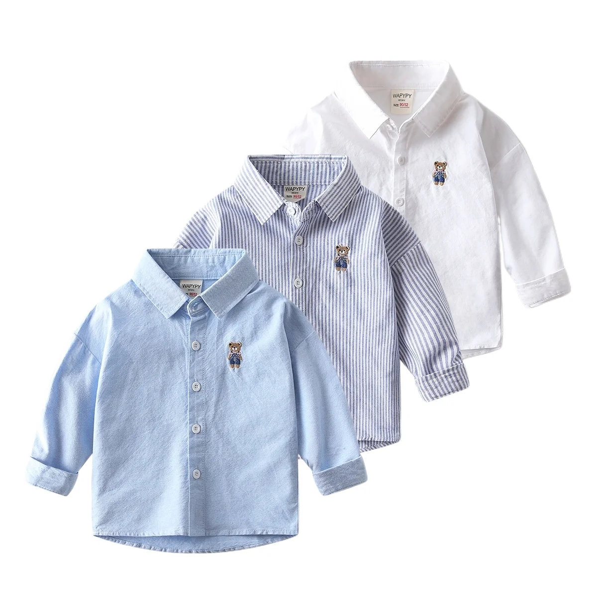 

Полосатые рубашки для мальчиков, детские топы с милым медведем, детская одежда с длинными рукавами