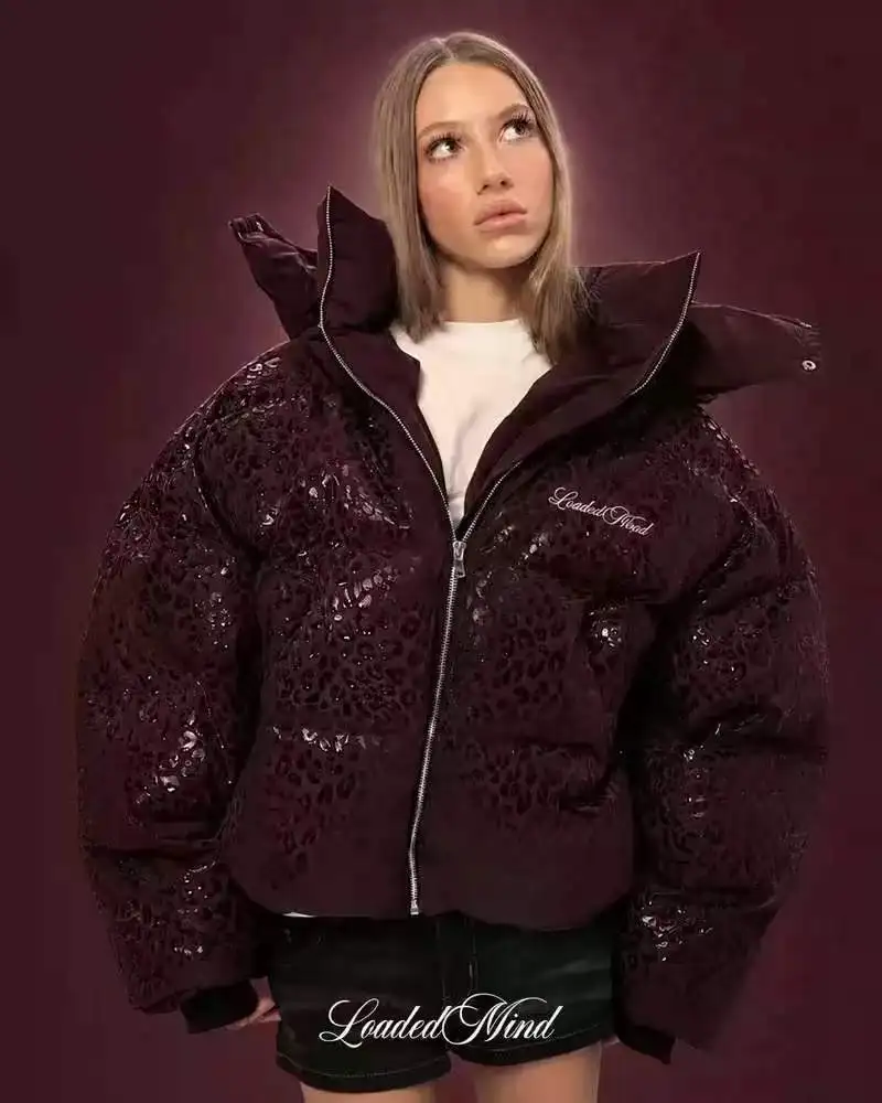 Fashion Water-reactive Fabric Cotton Jacket Thick Warm Coat Women Vintage Zip Up Outerwear Clothes Streetwear Y2k Hip Hop Parkas