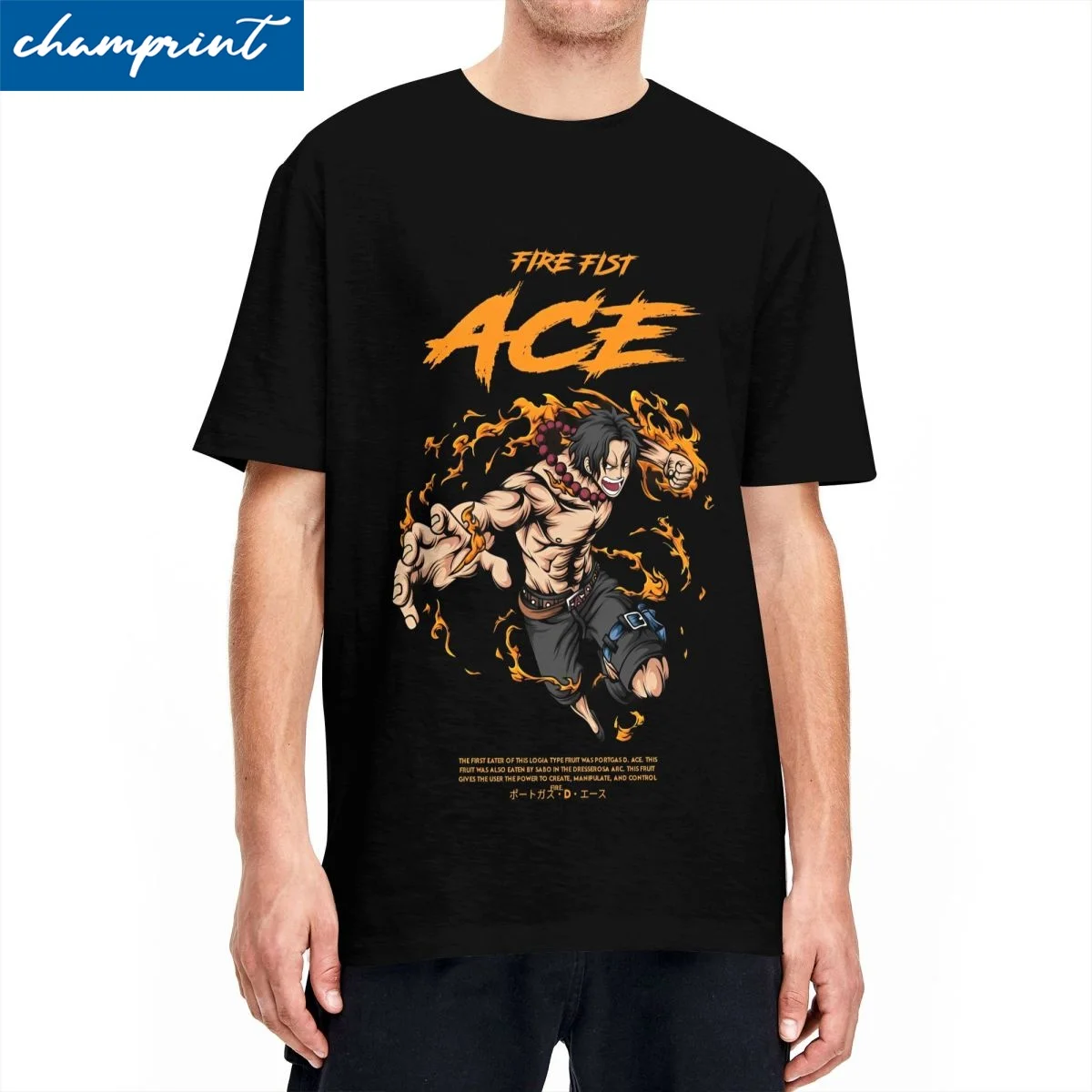 

One Piece ACE T Shirt Men's Cotton Tops Funny Anime Round Neck Short Sleeve