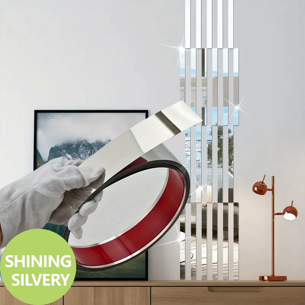 6M Stainless Steel Decorative Line Strip Edge Mirror Stickers for Room Wall Decor Background Ceiling Edge Strip Tile Sticker.