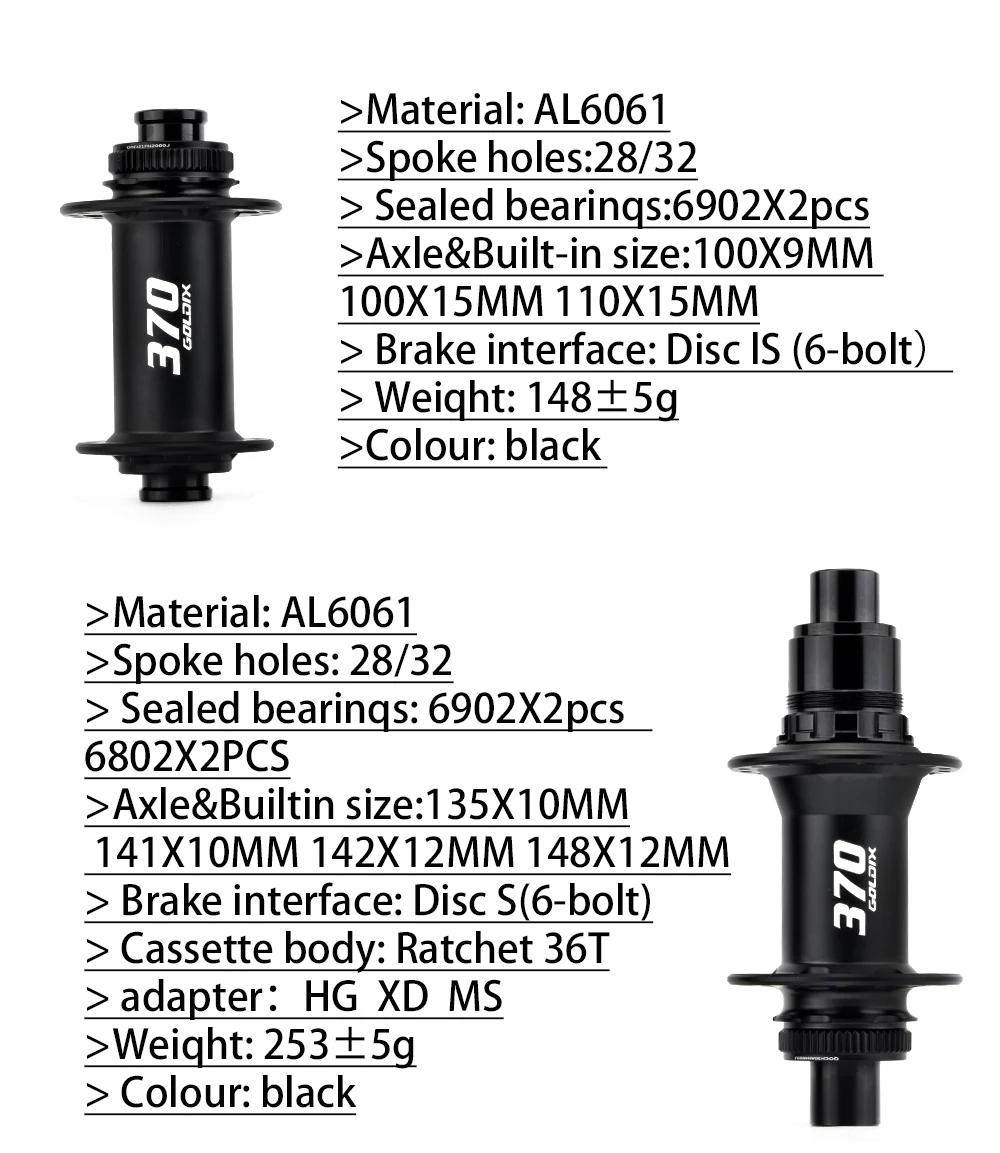 GOLDIX M370 32H Boost MTB Hub 36T Ratchet Center Lock Disc Brake Sealed Bearings HG XD MS 10-12 Speed Front Rear MTB Bicycle Hub