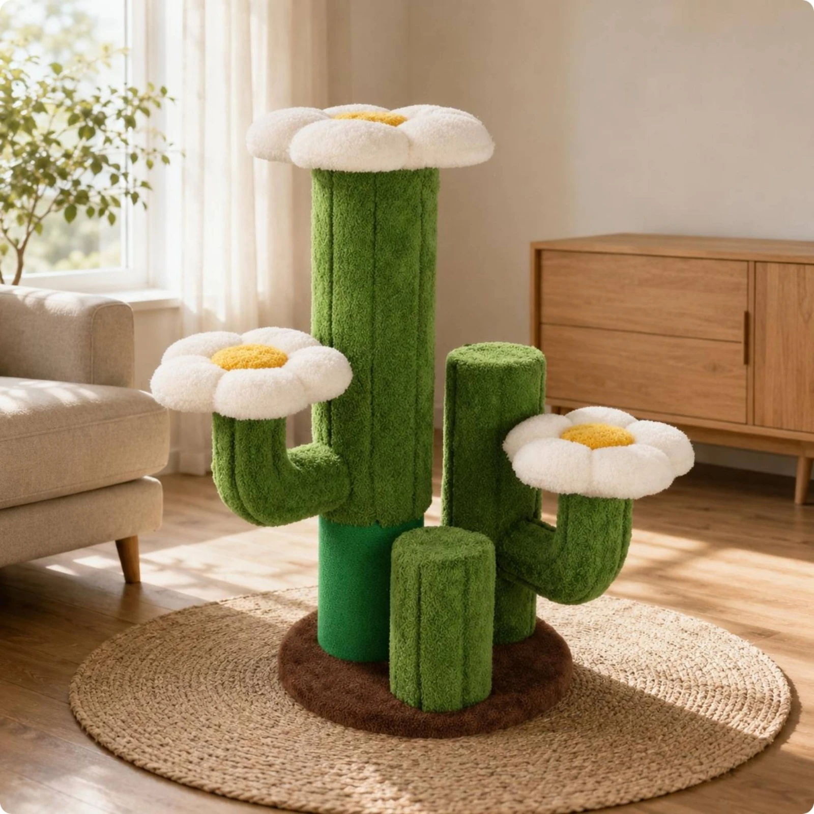 Cactus Kitten Tree Flower-Shaped Cushions Kitten Scratching Post Column Pet Furniture Textured Textile Padded for Indoor Cats