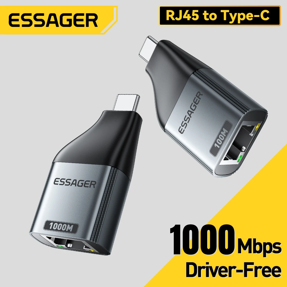 Essager Ethernet Adapter 1000/100Mbps RJ45 To Type C Connector Extender Extension for PC Tablet Laptop Projector Gigabit Adapter