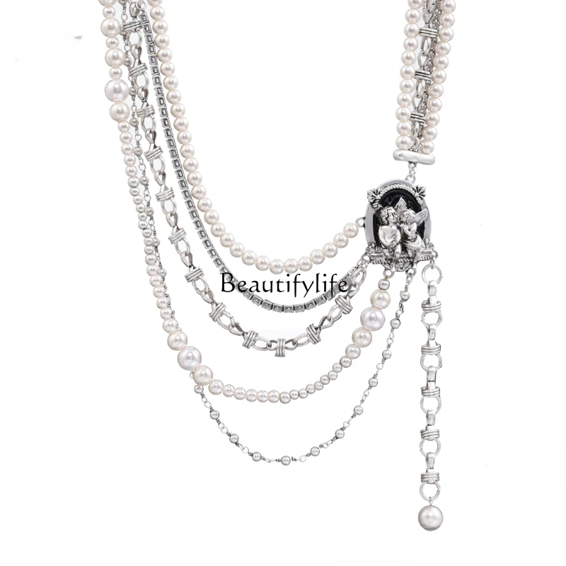 

I Can't Imagine How Beautiful I Look When Wearing American Pearl Necklace Multi-Layer Stacked with Niche Necklace