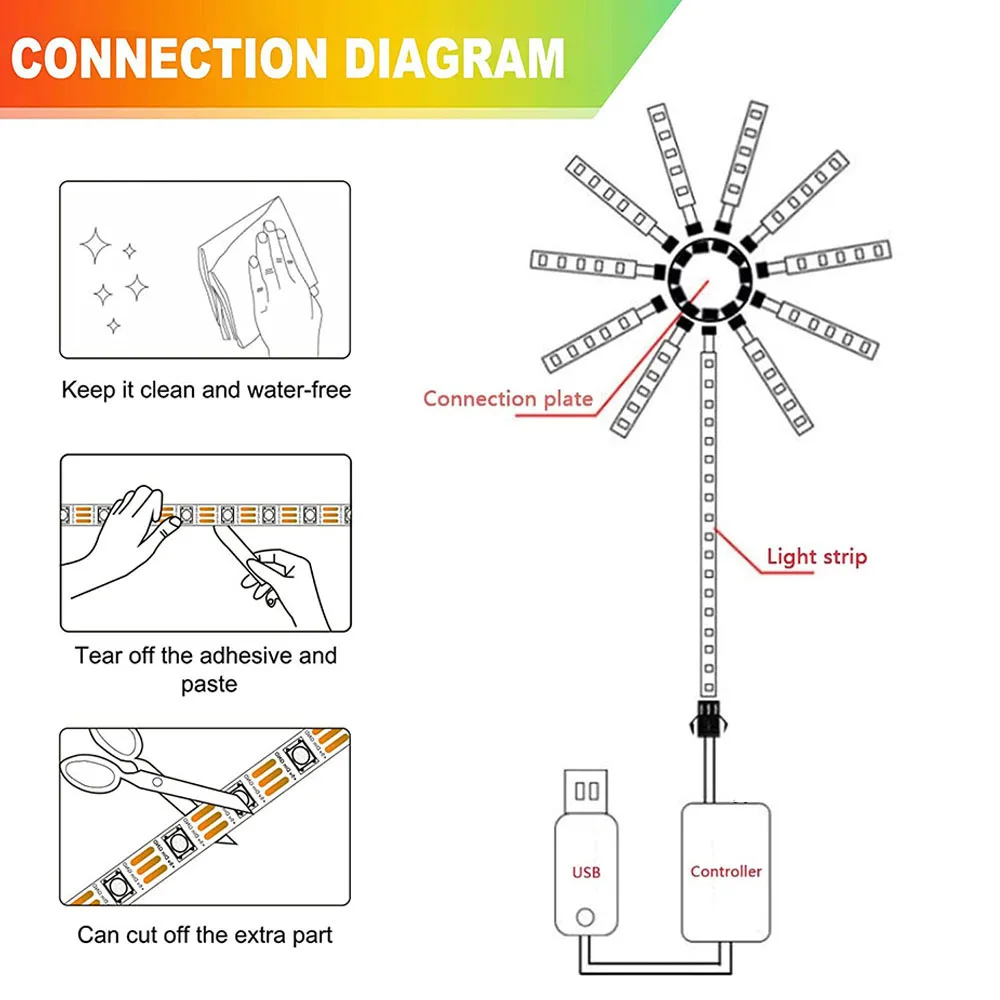 Fireworks LED Strip Lights RGB Meteor Firework Lamp Bluetooth APP Control for Wedding Christmas Party Bedroom Room Wall Decor