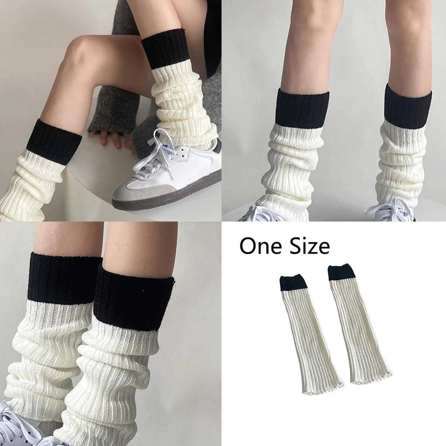 1 Pair Knitted Leg Warmers Sweet JK Ankle Warmer Knitted Striped Thickened Stocking Solid Color Leg Covers Winter Stockings