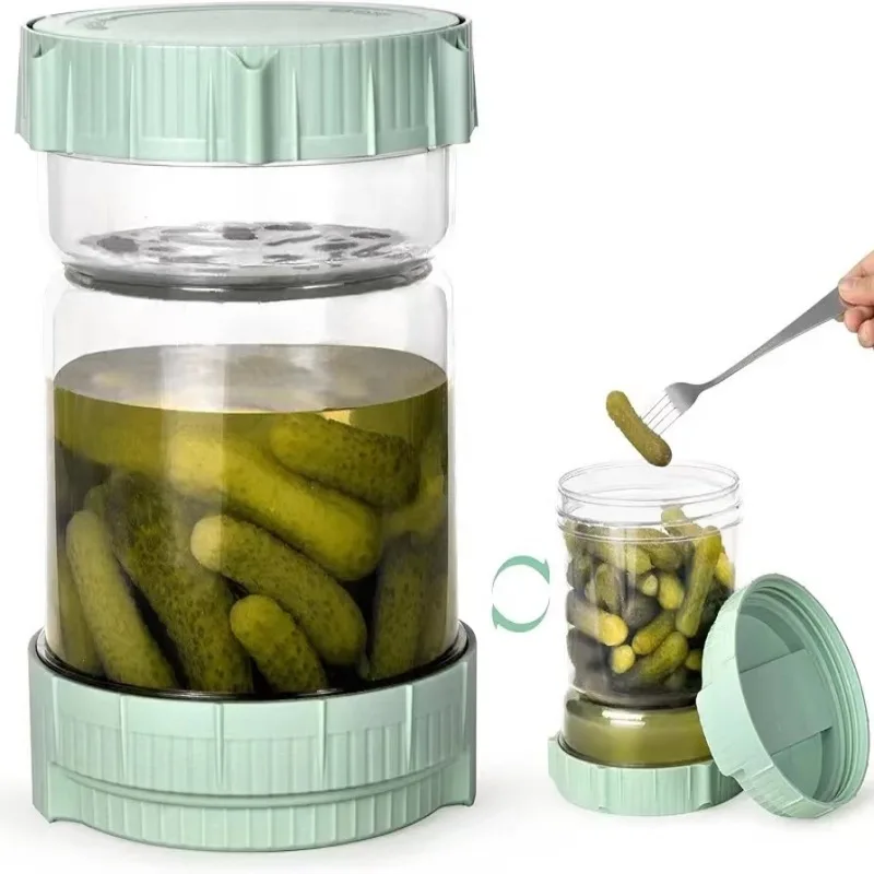 

Glass Pickle Jar with Strainer Flip Hourglass Container Juice Separator Food Storage for Olive Jalapeno Gherkin Organizer