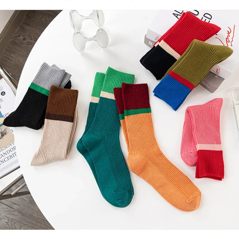 

Contrasting color socks, women's high-top stacked socks, Korean version autumn and winter cotton socks
