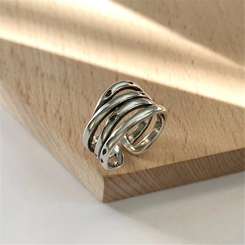 PANJBJ 925 Sterling Silber Multilayer Unregelmäßige Geometrische Ring für Frauen Einfache Charme Retro Schmuck Geschenk Dropshipping – Detail 22
