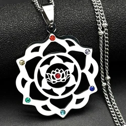 7 Chakra Sacred Geometry Metatron Necklace for Women Flower of Life Stainless Steel Stone Necklaces Reiki Healing Jewelry 9758