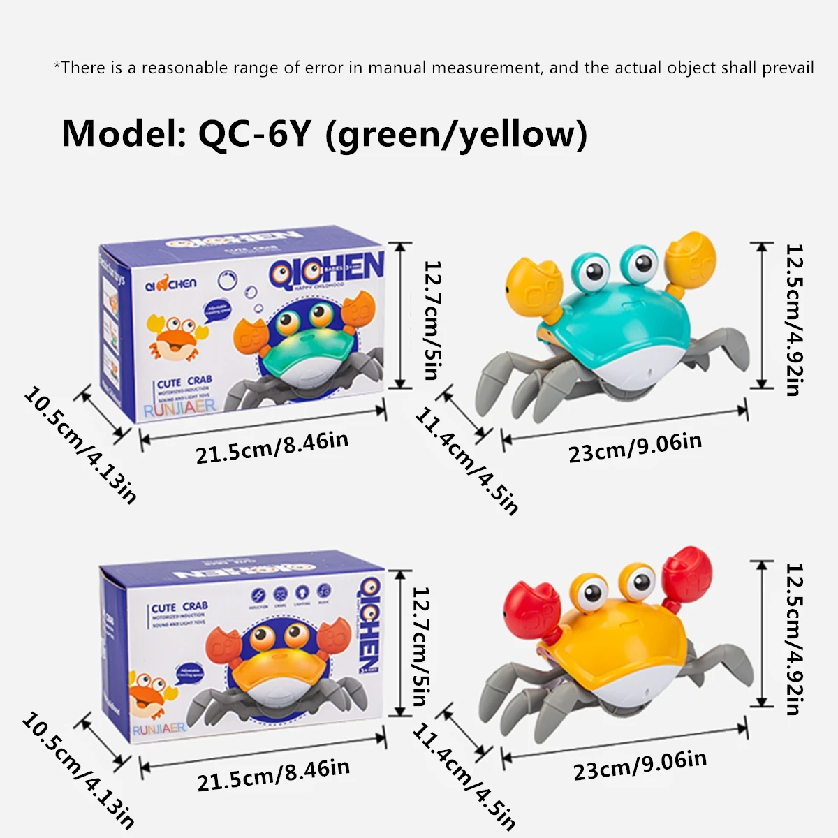 ของเล่นปูคลาน RUNJIAER สำหรับเด็กวัยเตาะแตะ ของขวัญวันเกิด มีไฟ LED และเสียงเพลง ควบคุมความเร็วได้ ช่วยให้เด็กทารกเรียนรู้การคลานด้วยเสียง