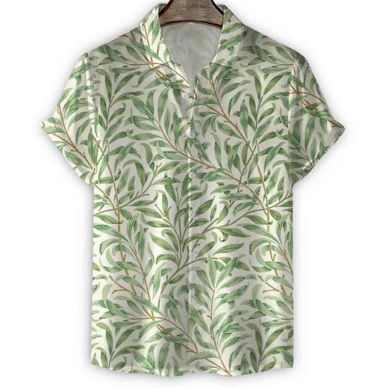 Retro Plants Flower Leaf 3d Print Hawaiian Shirt Men Summer Floral Short Sleeves Oversized Tees Street Button Lapel Blouse Tops