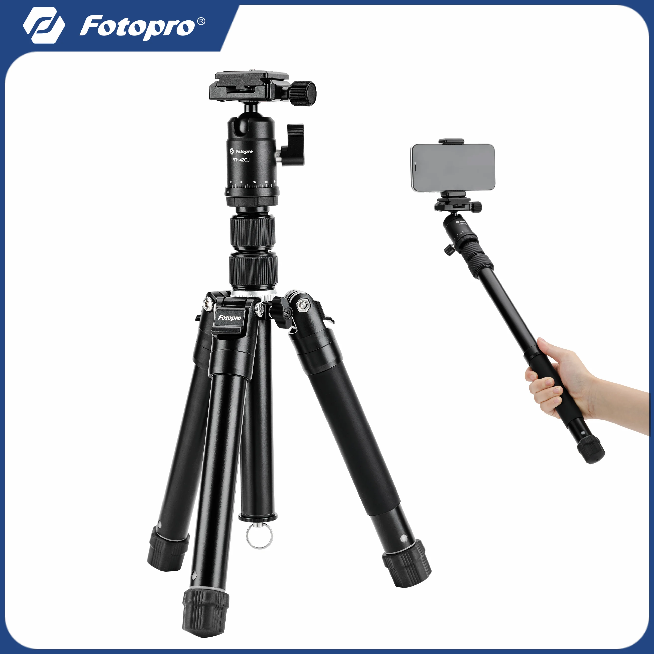 

Fotopro FY830 Compact Camera Tripod, Portable Phone Stand Detachable Selfie Stick for Travel Video Shooting Concerts