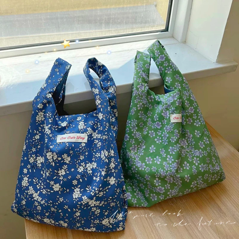 Bolso de tela fina con estampado Floral, bolsa de hombro de estilo coreano, Pastoral, pequeña, fresca, almacenamiento de compras de ocio, Verano