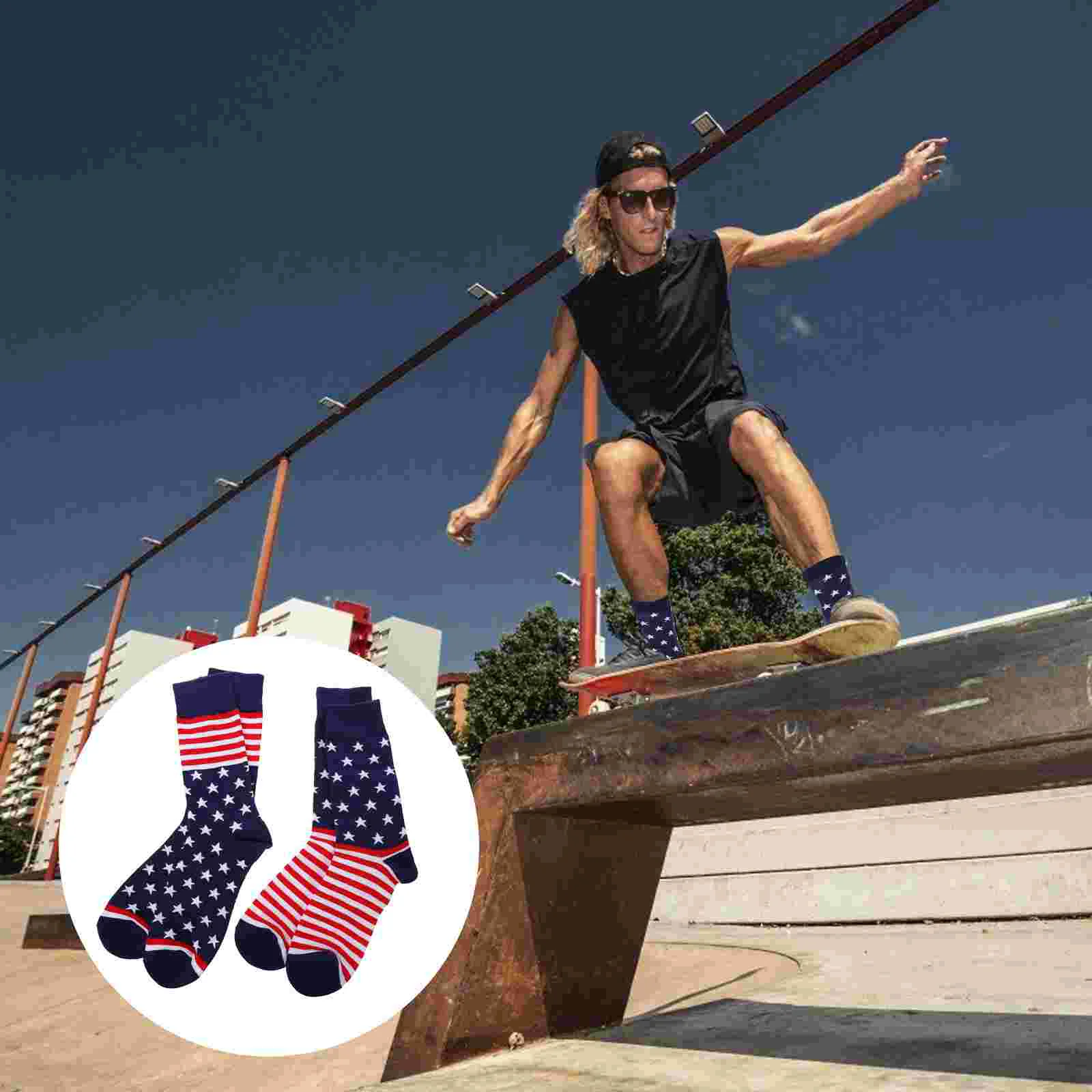 

2 Pairs Men's Socks American Flag Stripe Stockings Male Fashion Cotton Winter Boy