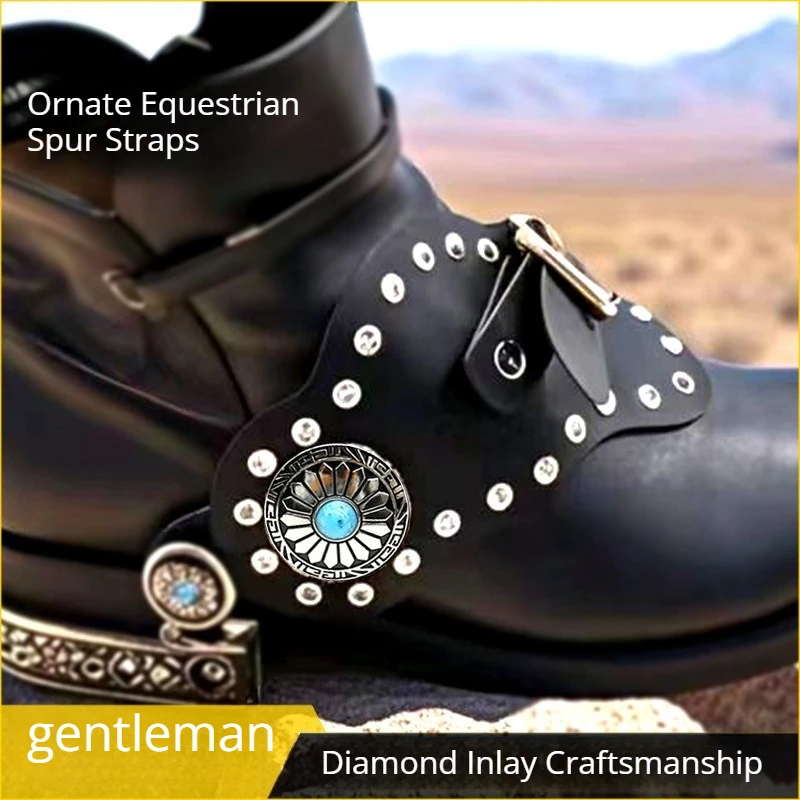 

Leather Rhinestone Spur Straps Equestrian Boots Binding Straps Adjustable Horse Riding Spur Fixing Belts Riding Accessories
