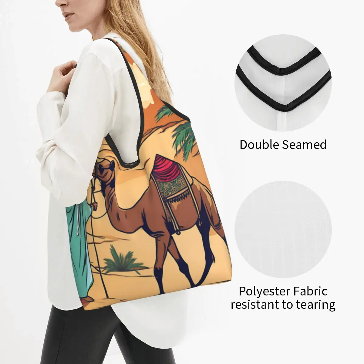 Namade With Camel Portable Tote Shopping Bags Reusable Shopper Bag Grocery Handbag Shoulder Bag