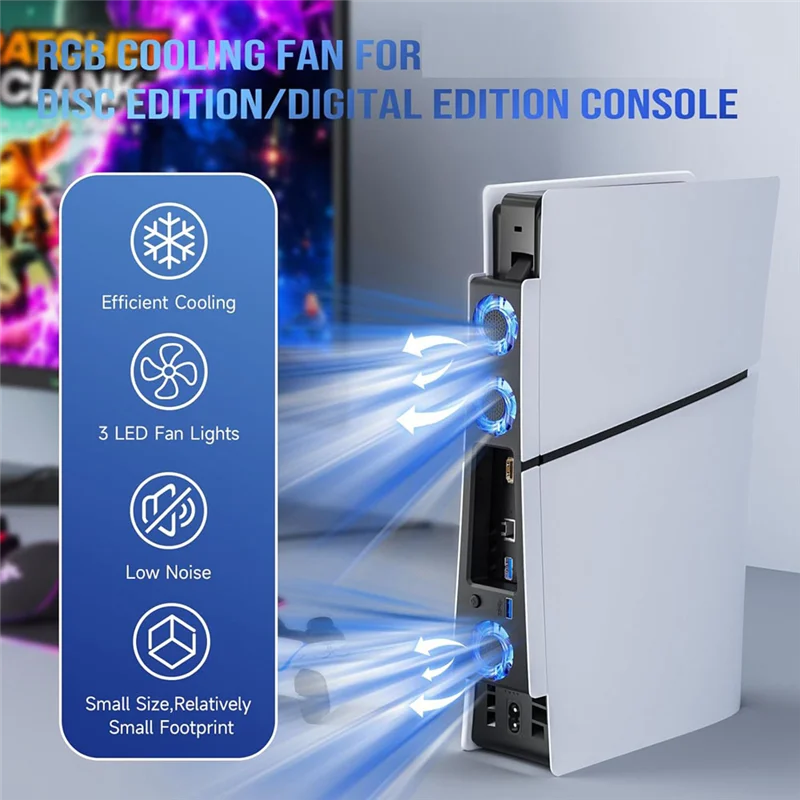 مروحة تبريد خفيفة RGB لوحدة التحكم PS5 النحيفة مع 3 مراوح USB 3.0 منفذ نظام تبريد هادئ لأجزاء ملحقات Sony PS5 النحيفة-BCB