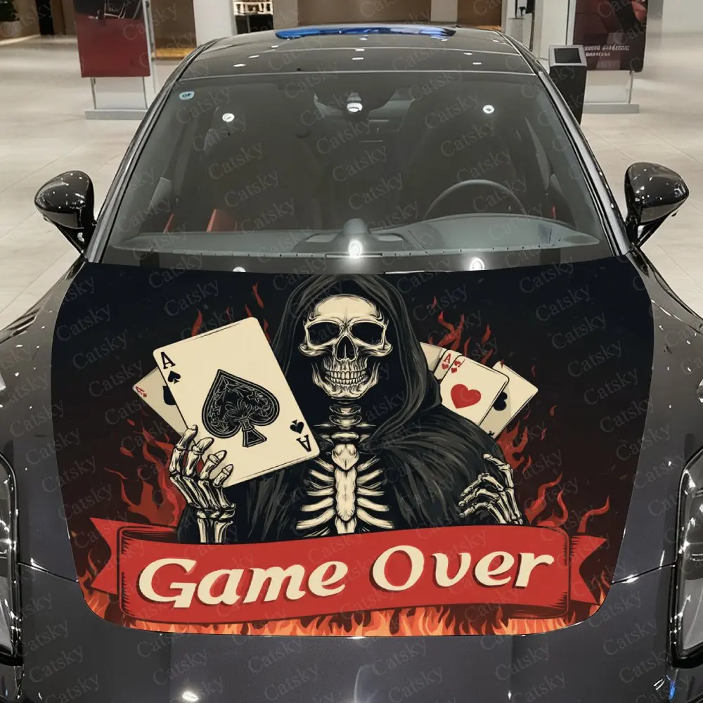 ポーカーエレメントスケルトンリーパーカーフードステッカー、pvcステッカー、防水性と耐摩耗性の装飾ステッカー、ファッションパッテ