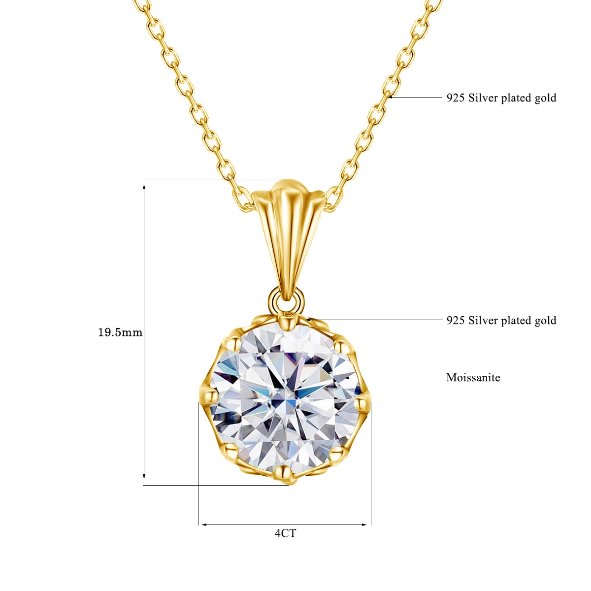 Szjinao-Moissanite D Color Colar Corte Redondo para Mulheres, Prata 925 Pura, Tester Diamante Passe, Pingente Flor Grande, Jóias, 4 Carat