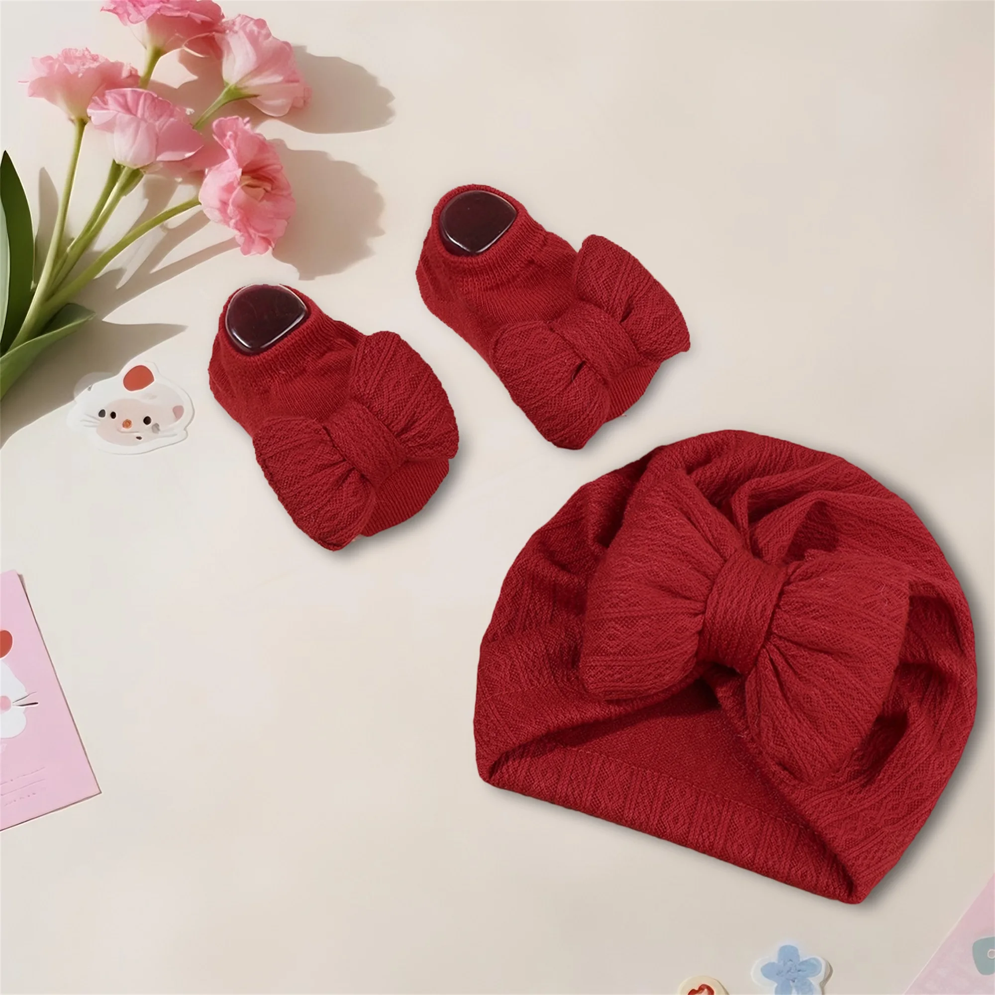 

Adorable Baby Girl Headband and Socks Set Cute Bowknot Turban Hat with Matching Bow Socks - Perfect Newborn Gift