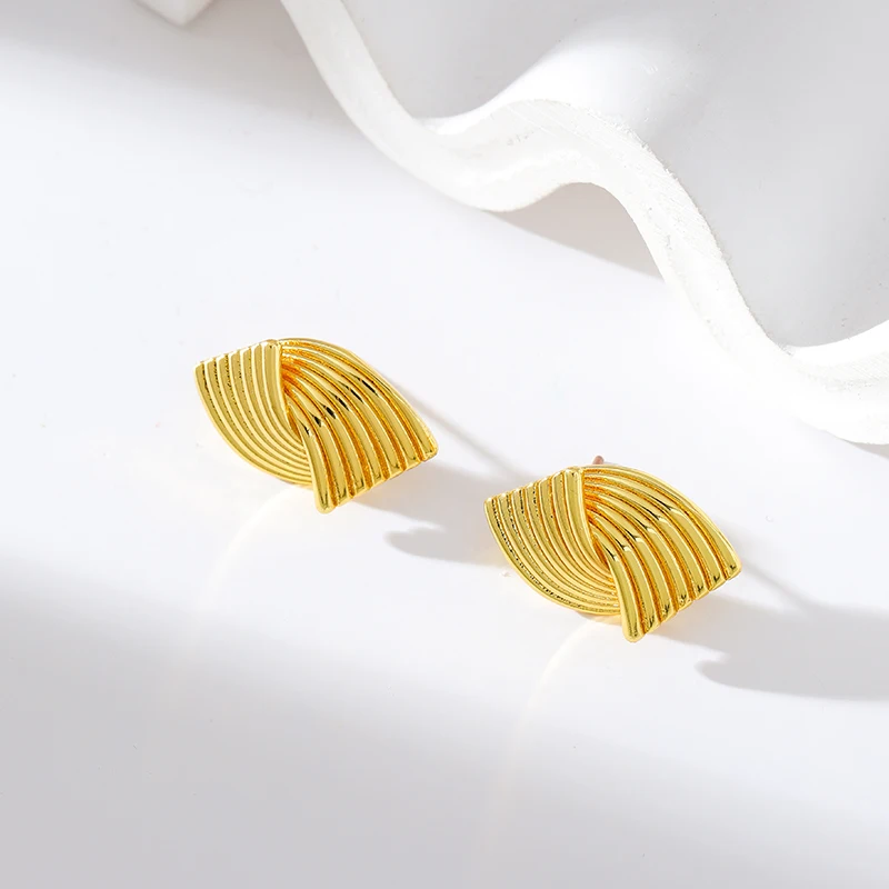 EILIECK 316L Stainless Steel Geometric Lines Stud Earrings For Women Fashion 18K Gold Plated Waterproof Jewelry Gift Bijoux