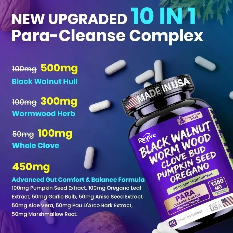 Wormwood Black Walnut Lilac Capsules  Pumpkin Seeds and Oriole - Intestinal and Digestive Health Support, 60 Capsules