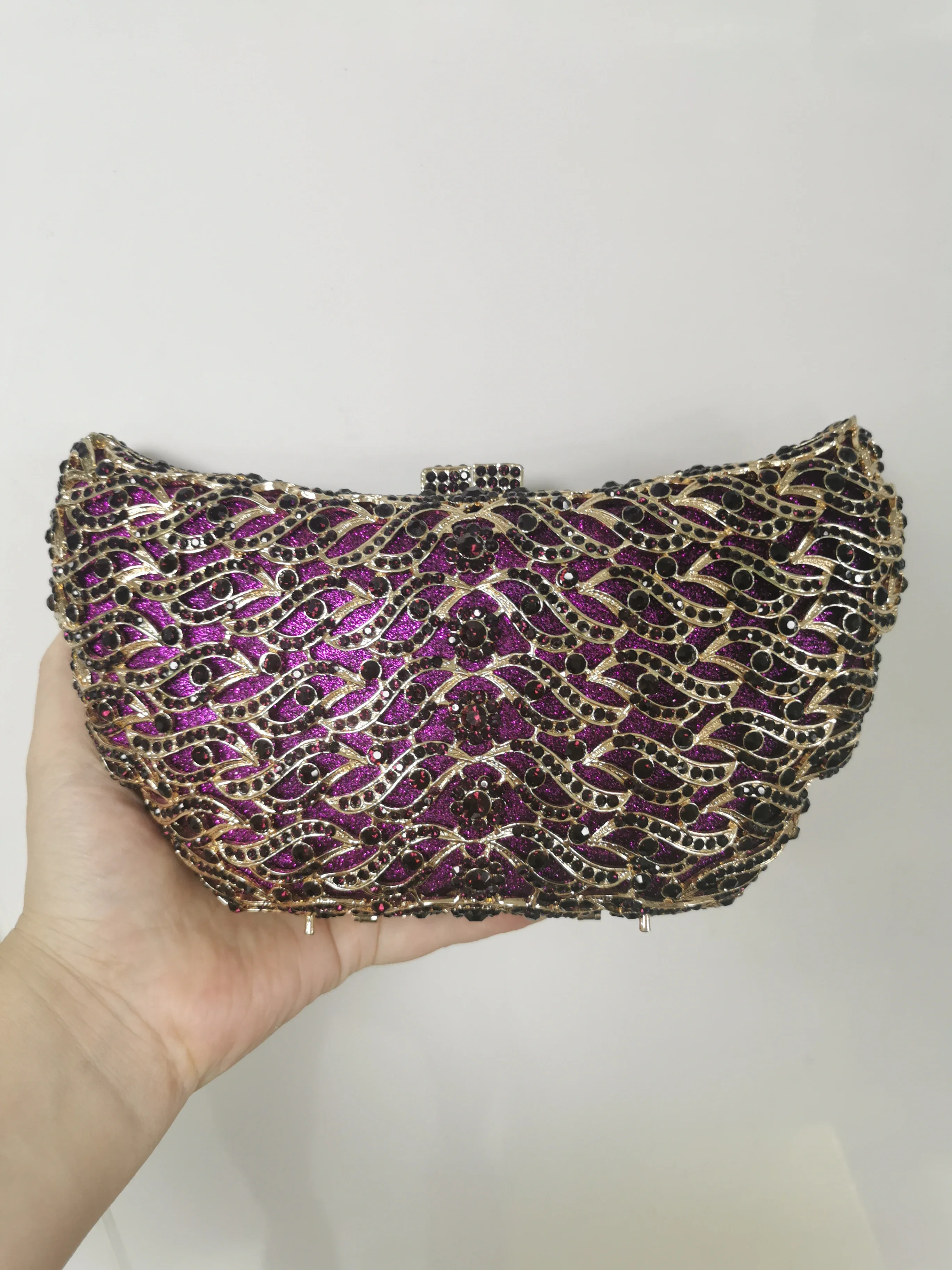 

XIYUAN Lady Blue/Purple Crystal Rhinestones Bag Women Evening Purse Metal Minaudiere Handbag Wedding Clutch Bridal Party Handbag