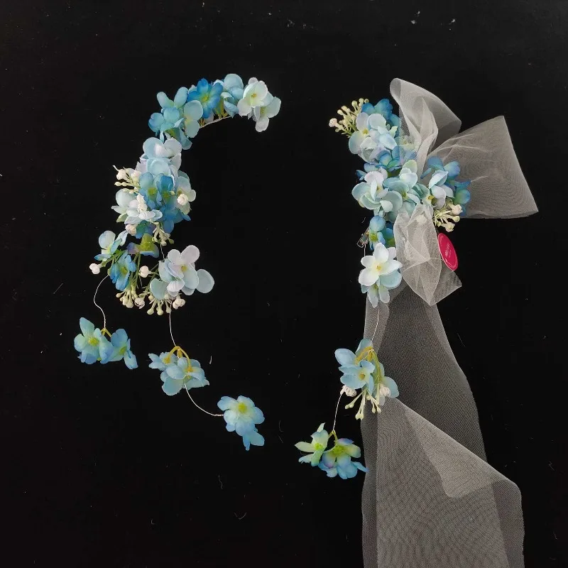 

Роскошный свадебный халат цвета «Сказочный синий» с цветочным узором, аксессуары для волос, новая модная женская повязка на голову