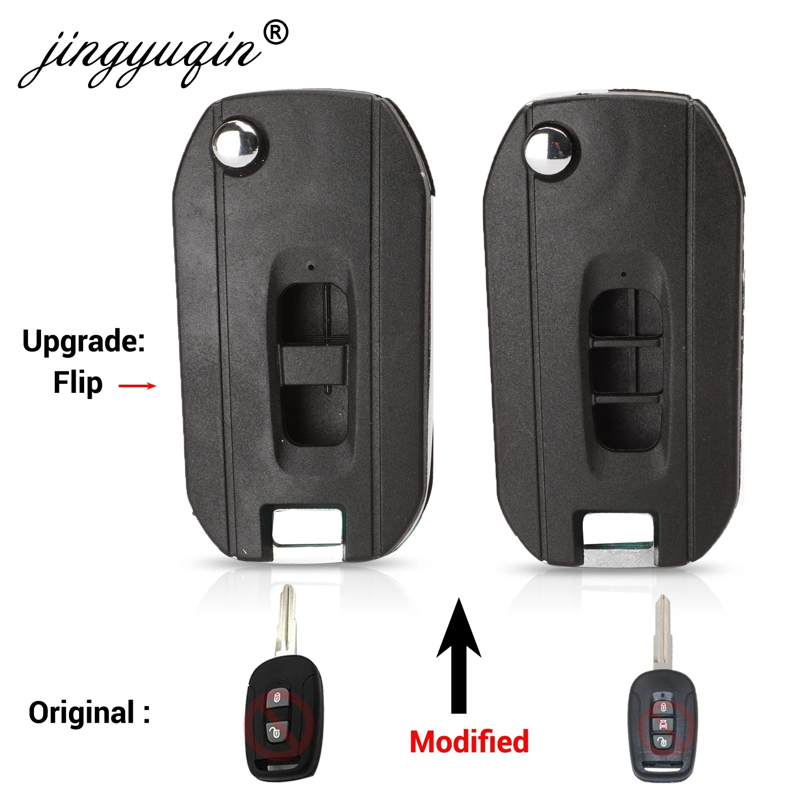 

jingyuqin New Upgrade Flip Car Key Case for Chevrolet Captiva 2/3 Buttons Modified Folding Blank Key Shell Cover