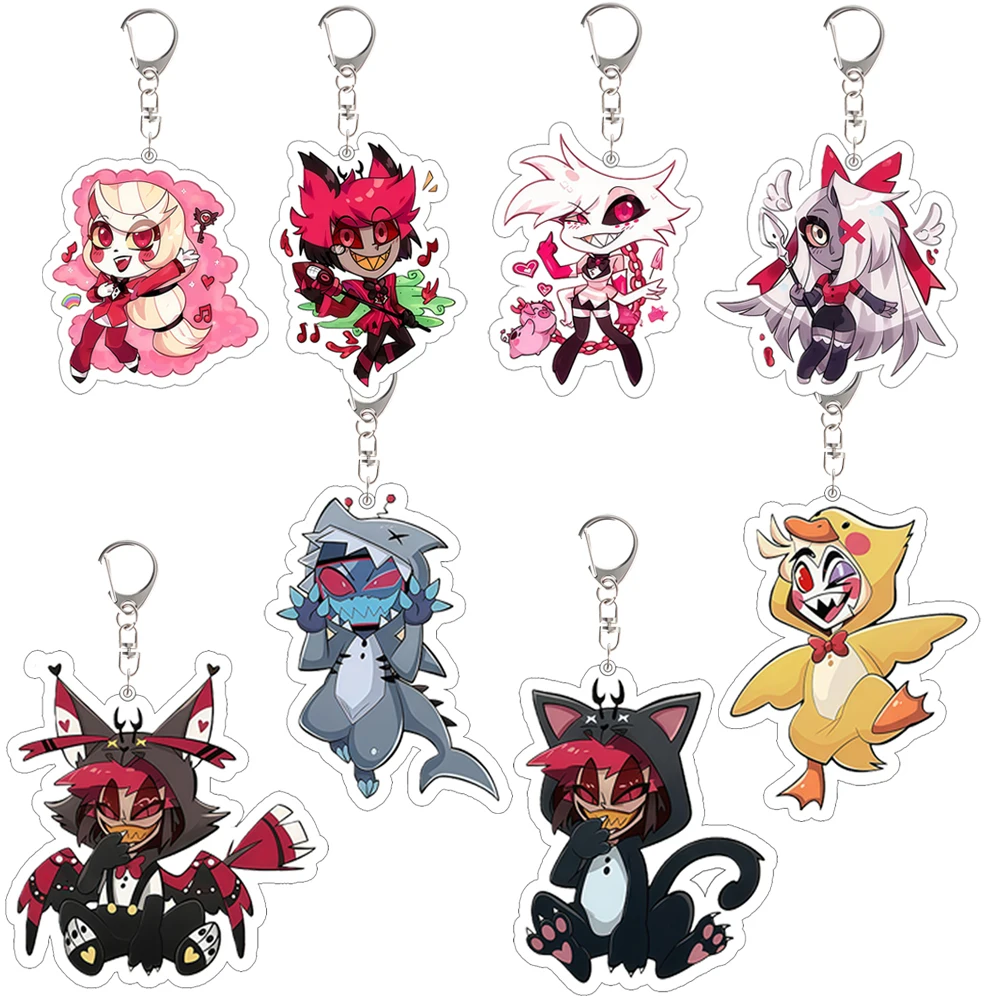 

Acrylic Keychain for Hazbin Hotel Lucifer Morningstar Vox Angel Dust Vaggie Anime Cartoon Backpack Pendant Key Ring Accessories